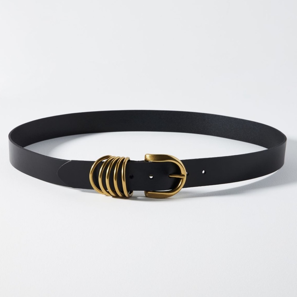 LIKE NEW! Anthropologie Multi Keeper Leather Belt in Black & Gold Size Small